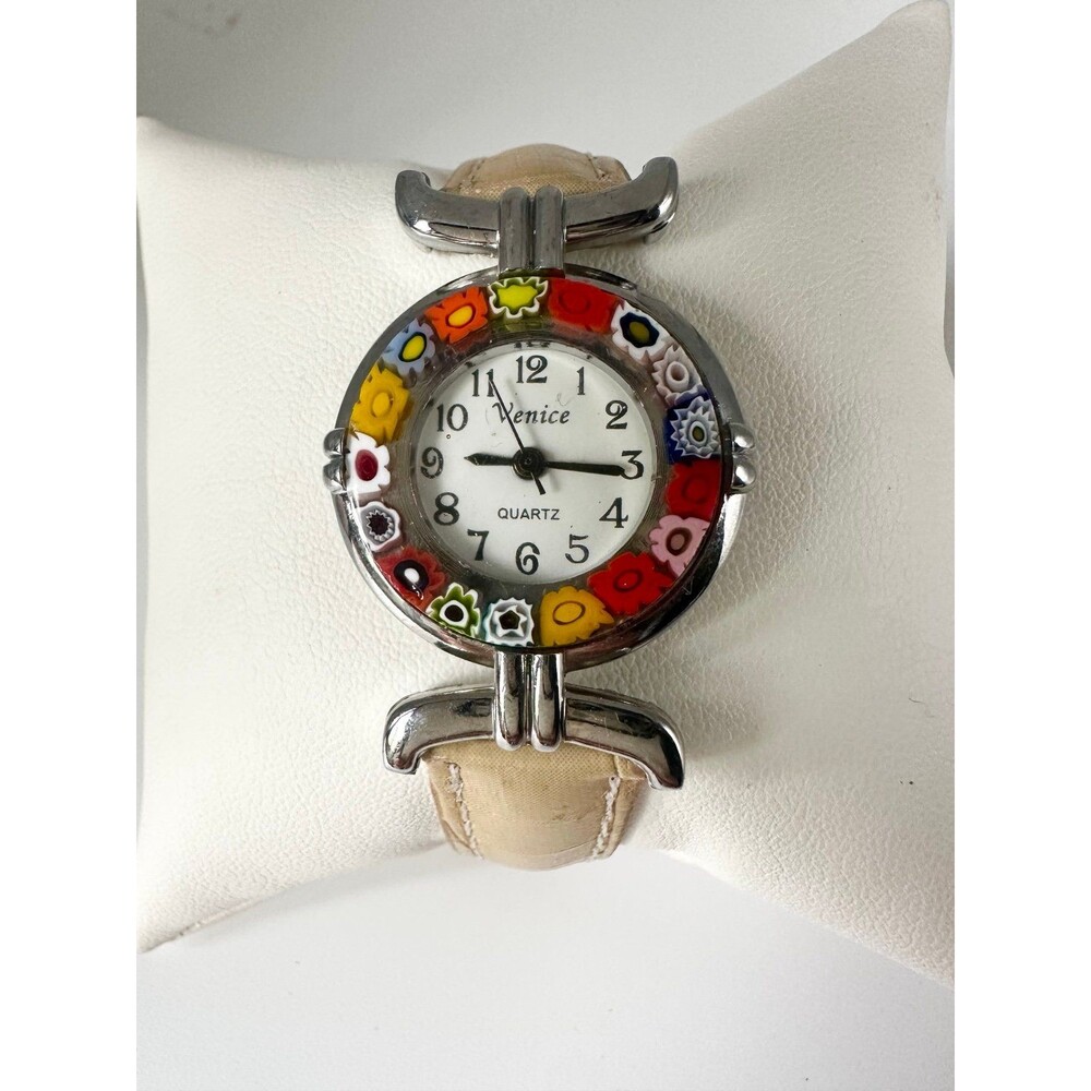 Venice Millefiori murano glass Watch with leather band